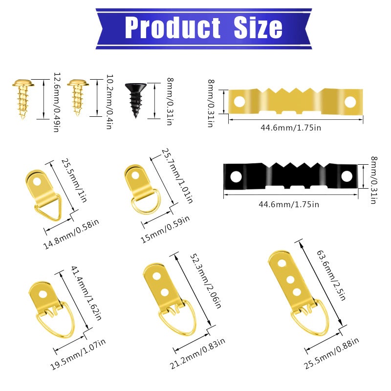 maierke 353PCS Golden Picture Hanging Kit,Picture Hangers Heavy Duty Picture Hanging Hooks with Screws,Picture Frame Hooks Heavy Duty Picture Framing Supplies Kit for Picture Hanging(7 Types) - Image 2